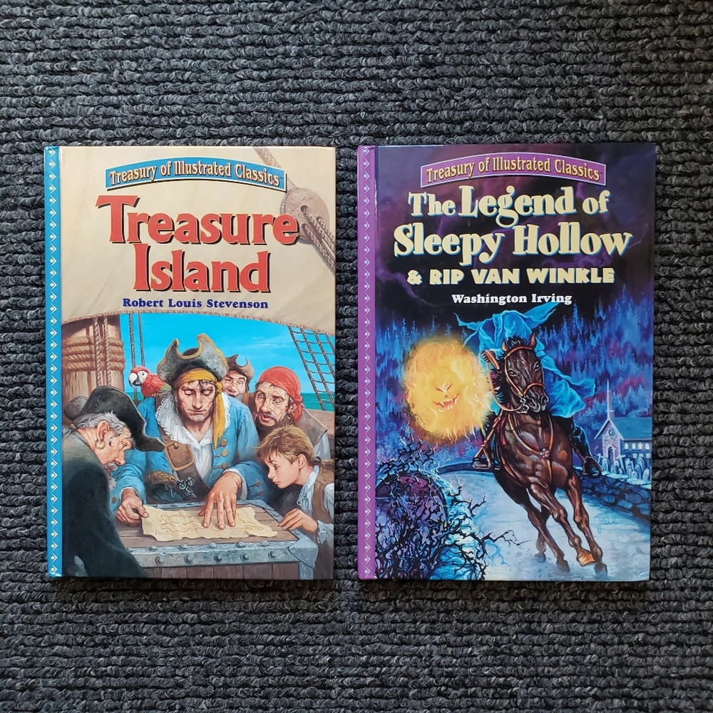 2 Treasury of Illustrated Classics Hardcover Book Treasures Island Sleepy Hollow